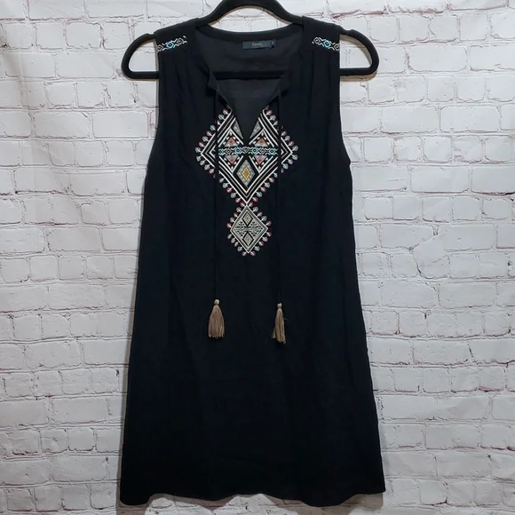 thml black embroidered dress THML Clothing Embroidered Puff Sleeve Black Dress